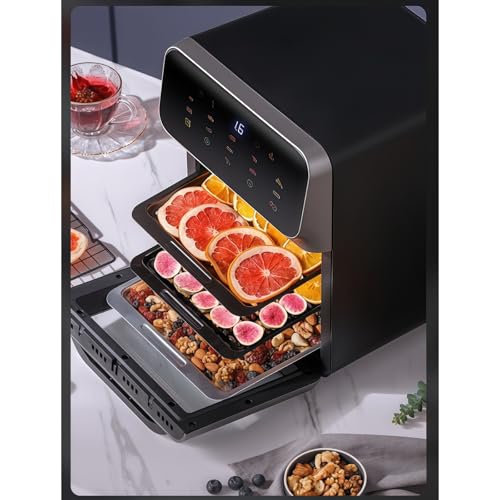 Iuseike ノンフライヤー 10L 大容量 ノンフライヤー エアフライヤー 1-6人用 のぞき窓付き 大容量 家庭用 省エネ 最高温度230℃ ノンフライヤーマシン LED表示 タイマー 温度調節 自動停止 ノンフライヤー 油揚げ物 (ブラックグレー)