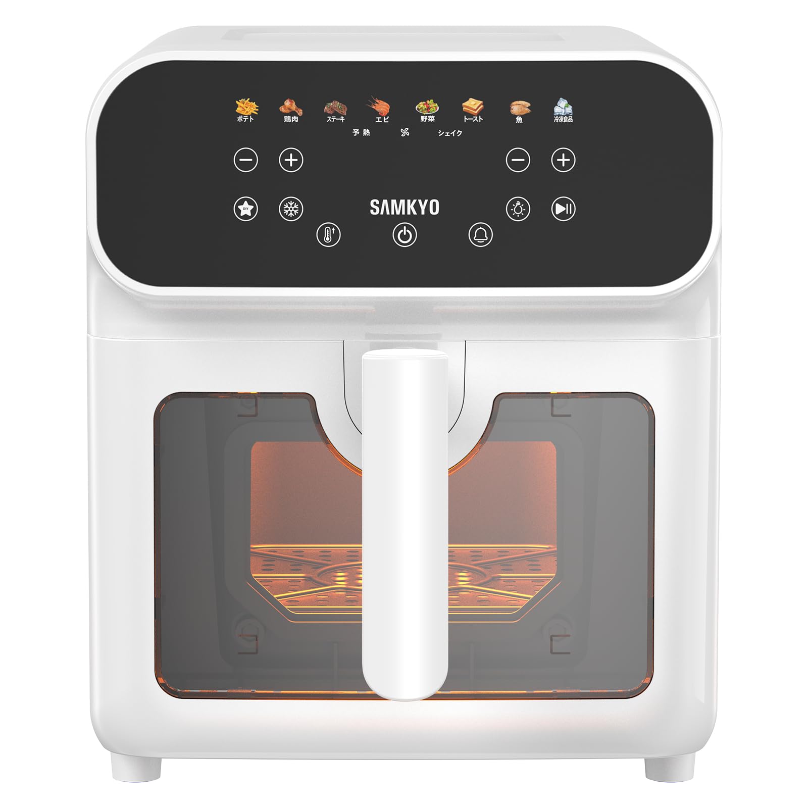 SAMKYO ノンフライヤー 6.2L 大容量 2-6人用 エアフライヤー 可視窓 タッチパネル 日本語レシピ付き ノンフライヤー機 快速調理 フライヤー ヘルシー F60 ホワイト