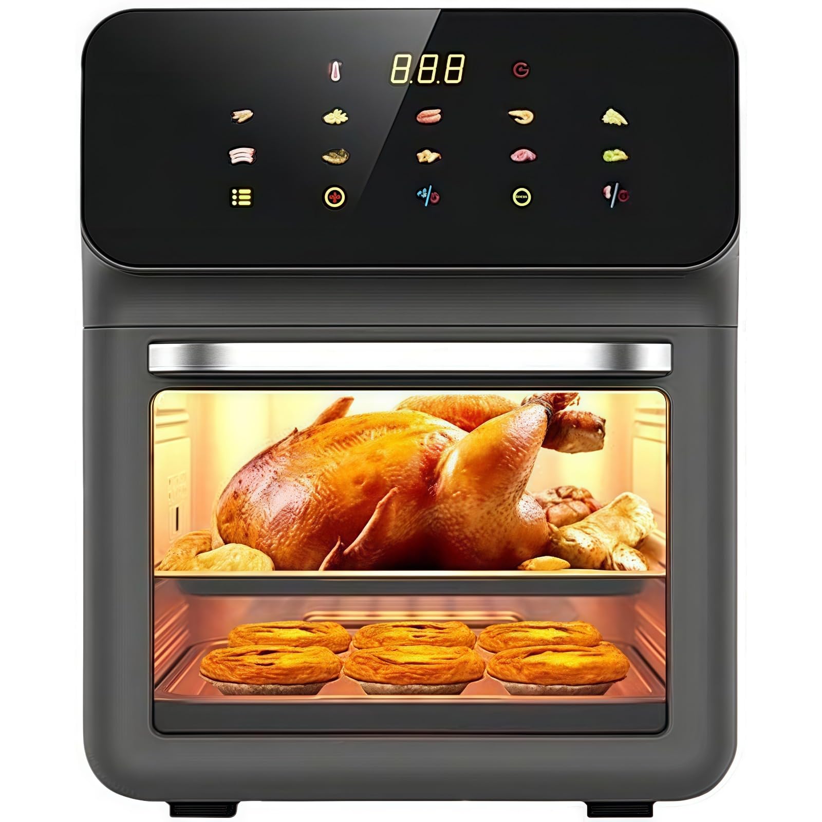 Iuseike ノンフライヤー 10L 大容量 ノンフライヤー エアフライヤー 1-6人用 のぞき窓付き 大容量 家庭用 省エネ 最高温度230℃ ノンフライヤーマシン LED表示 タイマー 温度調節 自動停止 ノンフライヤー 油揚げ物 (ブラックグレー)