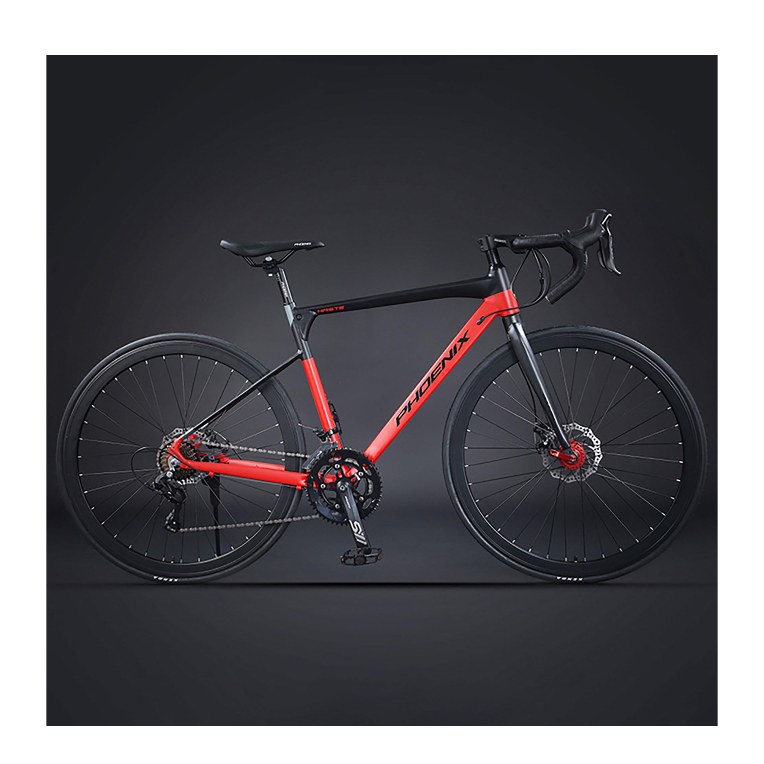 16段変速 ロードバイク デュアルコントロールレバー エアロロードバイク ドロップハンドル アルミフレーム 700C メカニカルディスクブレーキ フロントホイールクイックリリース搭載 適応身長165cm以上